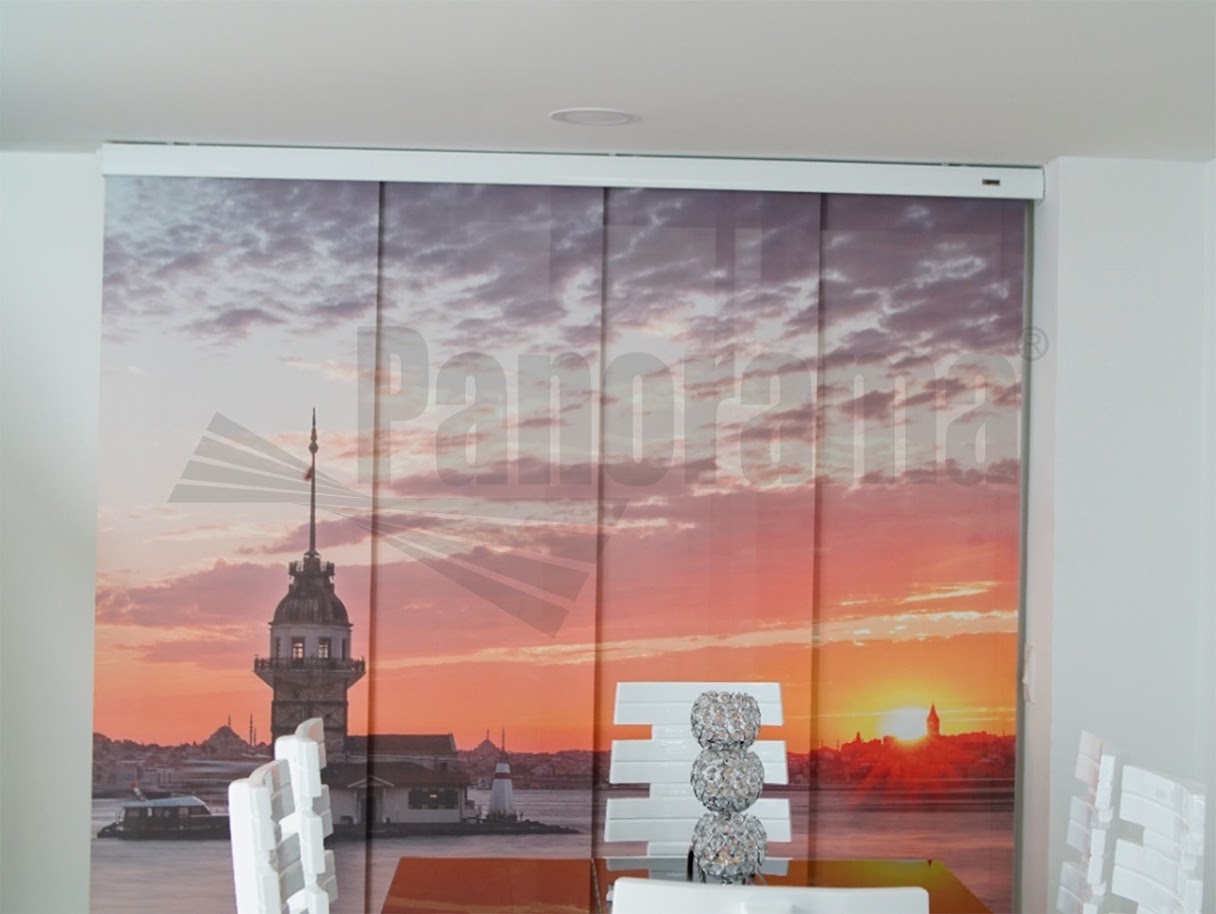 Panel japonés con impresión fotográfica de paisajes naturales para decoración de estudios.