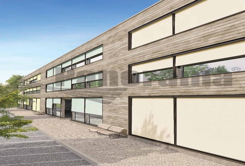 Instalación de cortinas y persianas modernas en fachada de edificio en La Estrella - Tu Portale.