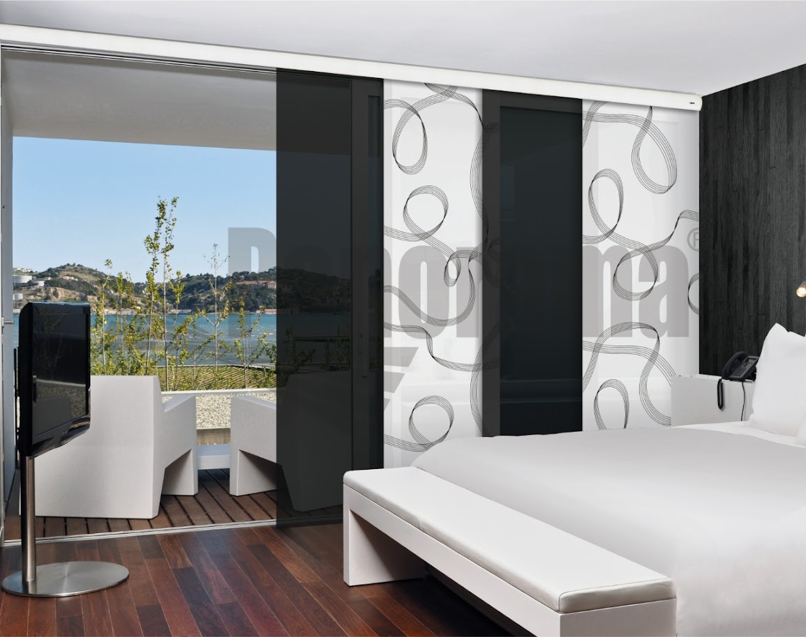 Panel japonés con diseño lineal de serpentinas elegante para oficinas y salas.